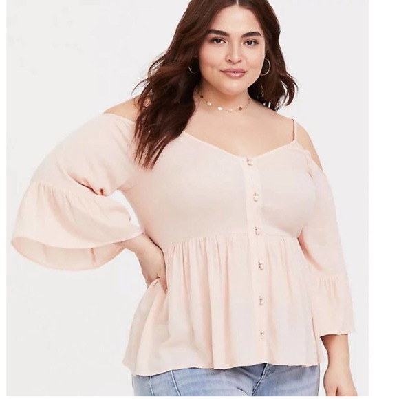 torrid Tops - TORRID BLUSH COLD SHOULDER BLOUSE